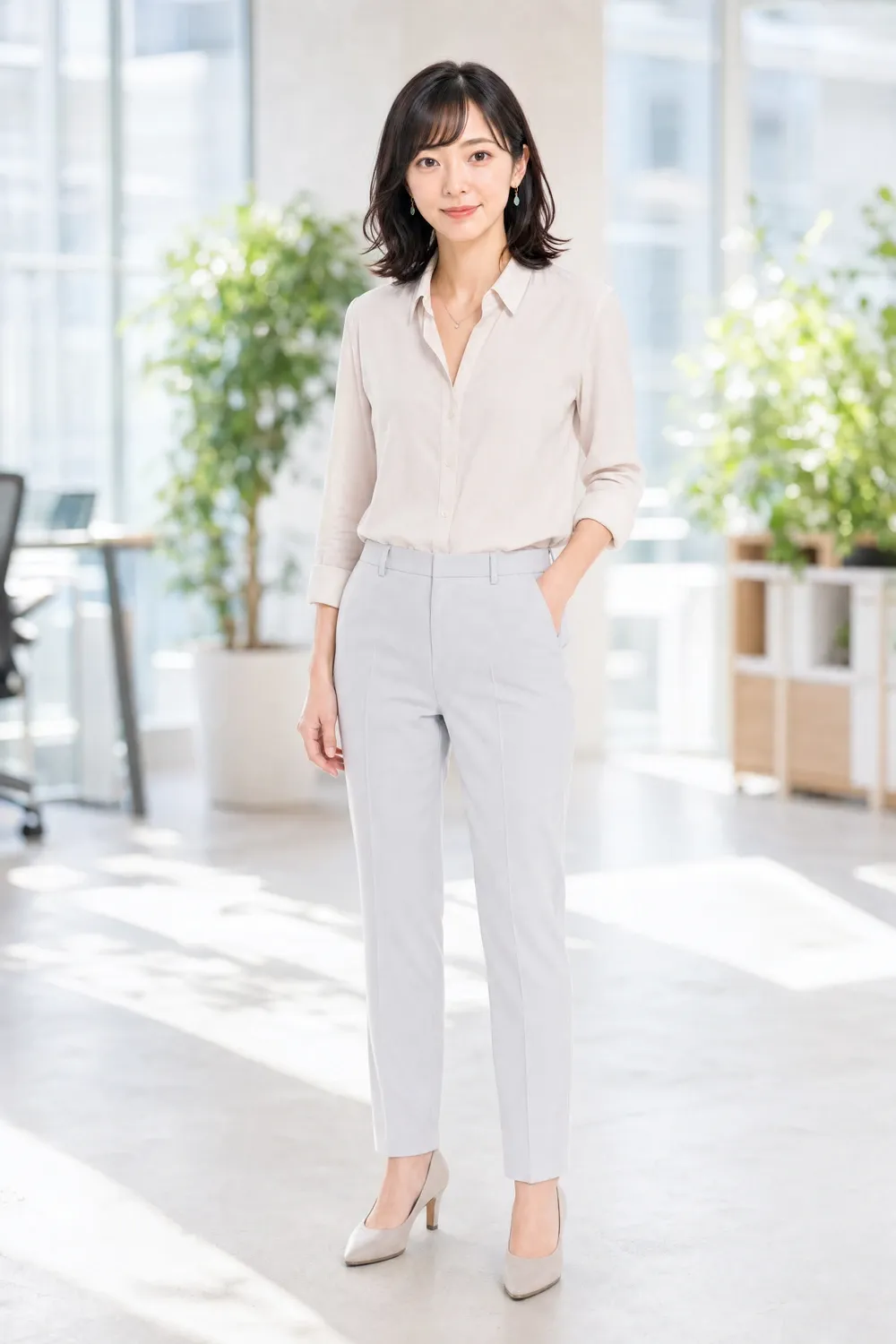 高峰明里が社内外の打ち合わせで相談を受けるイメージ